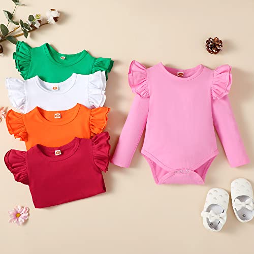 Lysmuch Baby Girls Ruffle Long Sleeve Bodysuit Solid Color Cotton Onesie Infant Romper Fall Winter Clothes (Green Long-Sleeve, 12-18 Months) #TOP6