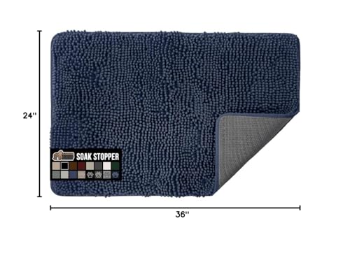 Image of GORILLA GRIP SoakSTOPPER Dog Door Mat, 36x24 Machine Washable Rug Absorbent Doormat Captures Moisture Mud Dirt, Quick Dry Soft Chenille Entryway Rugs Indoor Entrance Mats for Dog Paws, Navy Blue