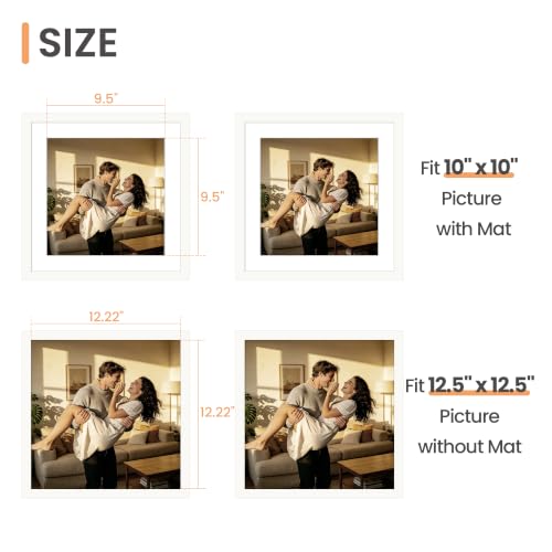 Image of upsimples Vinyl Record Frame, Display Pictures 10x10 with Mat or 12.5 x 12.5 Without, Wall Hanging Album Cover Frames, White, 1 Pack