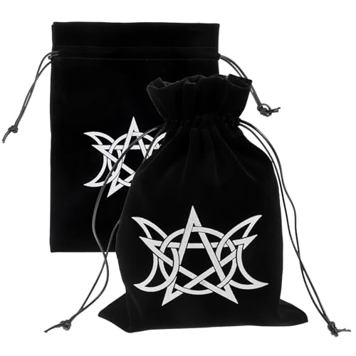 Uonlytech 2pcs Pochettes de Rangement pour Cartes de Tarot Noires en Lin Léger Cordon, Multipurpose pour Petits Objets, Design Simple et Décoratif, pour Voyage