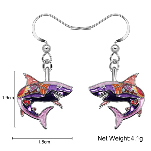 Yayako Enamel Shark Earrings Dangle Zinc Alloy Whale Jellyfish Dolphin Octopus Earrings For Women Girls Ocean Animals Summer Gifts (Shark Earrings Purple) #TOP5