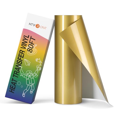 Image of HTVRONT Heat Tranfer Vinyl Roll - 12 inch x 80ft Gold HTV Vinyl for T Shirts, Iron on Vinyl Compatible with Cricut Cutting Machine - Easy to Use for Personalized Gifts (Gold)