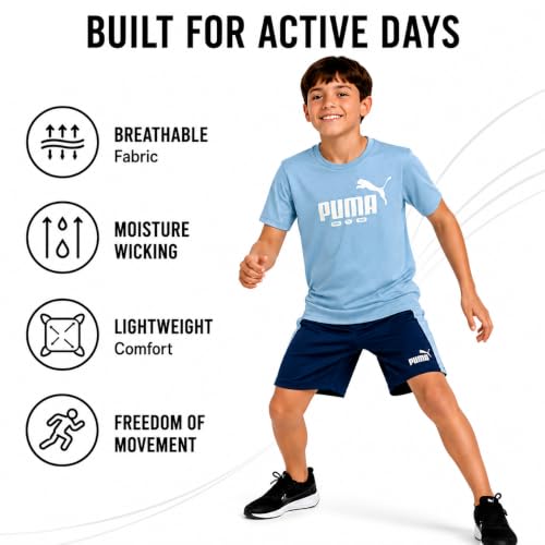 Image of PUMA Boys Active Shorts Set - 2 Piece Dry Fit T-Shirt and Performance Gym Shorts - Activewear Clothing Set for Boys (4-16)