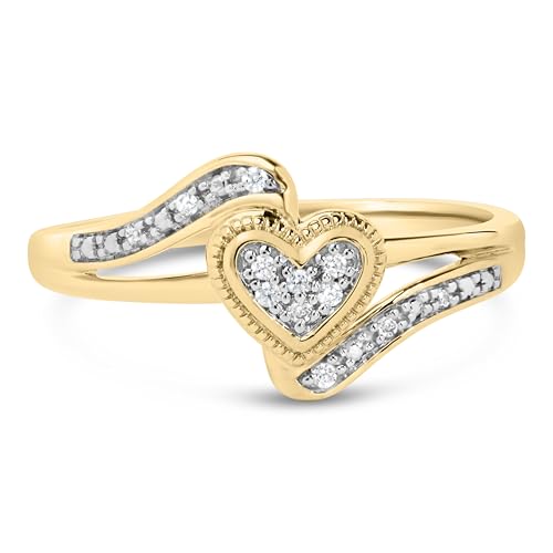 14K Yellow Gold Plated .925 Sterling Silver Diamond Accent Filigree Heart Promise Ring (I-J Color, I3 Clarity)- Size 9