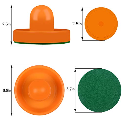 ONE250 Air Hockey Pushers and Orange Air Hockey Pucks, Goal Handles Paddles Replacement Accessories for Game Tables (4 Striker, 4 Puck Pack) (Orange)