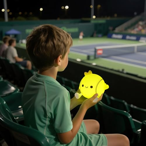 CoolGift Mart Tennis Geschenke, USB wiederaufladbar, niedlicher Tennisball Silikon Nachtlicht, Touch Control & Timer, geeignet für Stillen Lesen Arbeiten Schlafen für Kinder Erwachsene Tennisliebhaber