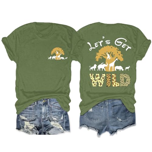 Migxsaf Animal Kingdom Shirt Zoo Shirts for Women Lets Get Wild Safari Vintage Graphic Tees Cute Vacation Tops(Army Green L)