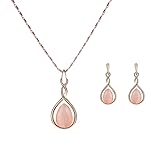 KILNEX Rose Gold Jewelry Sets for Women Pink Teardrop Pendant Necklace and Earring Set Embellished with Opal Fashion Wedding Jewelry for Brides and Bridesmaid (ROSE GOLD)