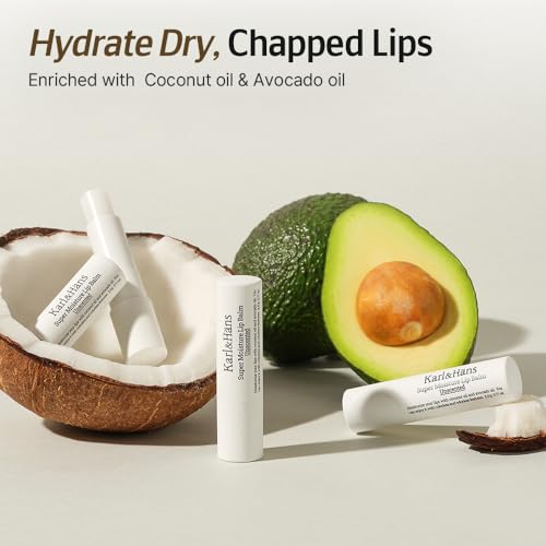 Karl&Häns Karl&Hans Super Moisturizing Lip Balm - Unscented with Coconut & Avocado Oil for Lip Repair and Care, Soothes and Hydrates Dry Lips with Natural and Nourishing Formula - 1 Count