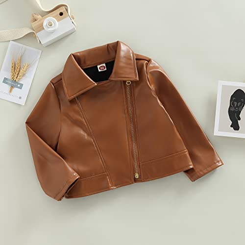 Toddler Girl Cute Long Sleeve Zip Up Bomber Leather Jacket Coat Fall Winter Outwear4