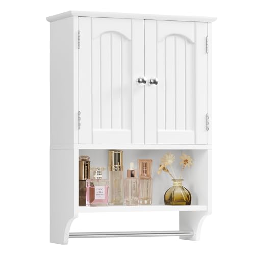 Image of TEENFON Medicine Cabinet with Adjustable Shelves and Towel Rack, Wall Mounted Bathroom Cabinet Over the Toilet Storage for Bathroom, Living Room, White