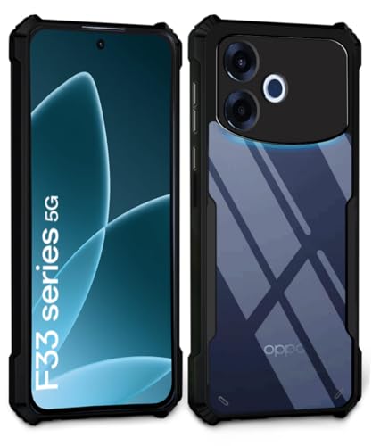 Image of WOW IMAGINE Shock Proof Clear Back Case Mobile Cover for Oppo F33 Pro 5G (Hard | Hybrid PC + TPU | Full Armour Device & Camera Protection | Black)