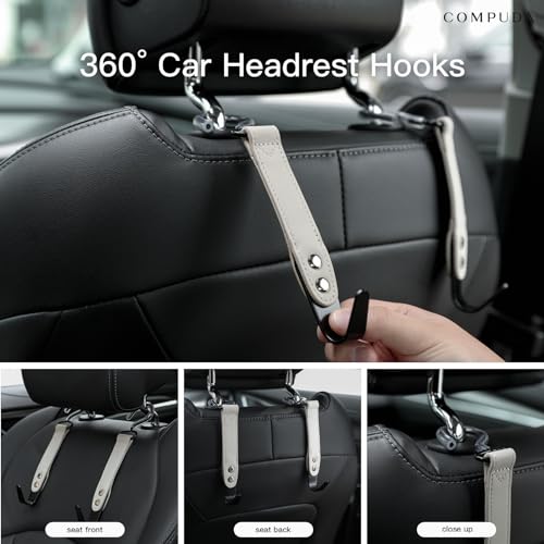 Image of Car Headrest Hook 2 Pack Car Hook Holder Leather Headrest Hooks for Purses and Bags,SUS304 Car Hook (Grey)