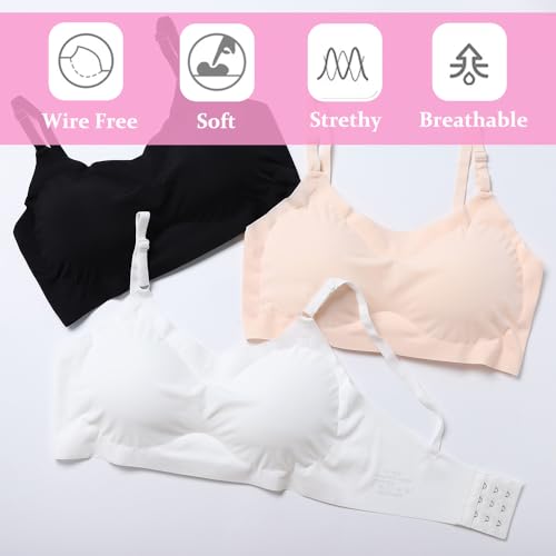 Teen Girls Seamless Bras 3 Pack Zero Feel Buttery Soft Sleep Underwears Wirefree Sport Bralettes Training Vest with Adjustable Eye Hooks and Straps for 12-18 Years - Image 2
