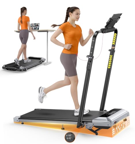 4 en 1 Cinta de Correr Plegable con Inclinación de 7%, 2.5HP Cinta de Correr Electrica para el Hogar Debajo del Escritorio, Control Remoto Magnético (Plata + 7% Inclinada)