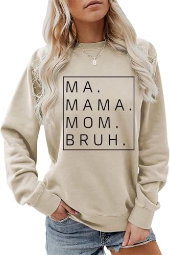 JIELAFIC Ma Mama Mom Bruh Sweatshirt for Women Funny Mama Letter Graphic Shirt Mom Life Sweater St Patricks Day Sweatshirt (2 Large)
