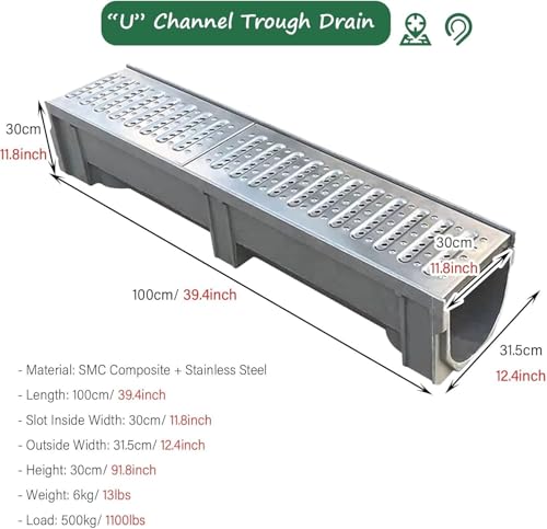 Gouttière d'allée 100x30x30cm avec grille inox pour garage - 3