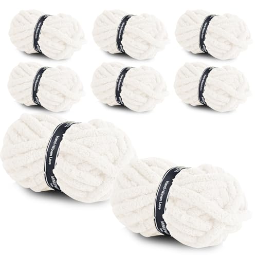 Image of 8 Packs Jumbo Chunky Chenille Yarn - 1820g(64oz) 254 Yards (761ft) Bulky Yarn - Chunky Yarn for Hand Knitting Blanket,Cushions, Pet Bed - Soft and Durable(Cream)