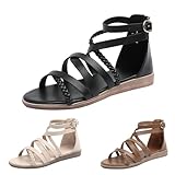 Women's Roman Flat Sandals,Comfortable Open Toe Gladiator Sandals,Convenient Back Zip Fisherman Sandals,Outdoor Casual Dressy Sandals (Black,7)