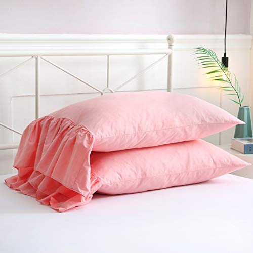 2-Pack Pink Pillow Cases Shams Covers With Long Ruffles Mermaid Fishtail Pure Cotton Queen Size 20"X30" Boudoir #TOP5