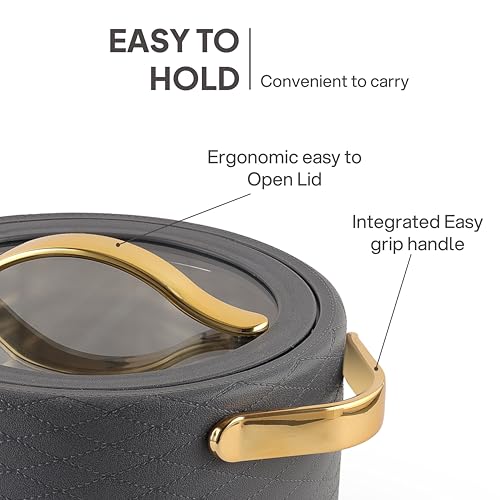 Image of CELLO Velvetto Deluxe 2000 Insulated Casserole Hot Box for Kitchen 2000 ml, Grey | Airtight See Through Lid Hot Pot Case Keeps Food Hot & Warm for Long Hours, Casserole Set for Roti, Rice & Biryani
