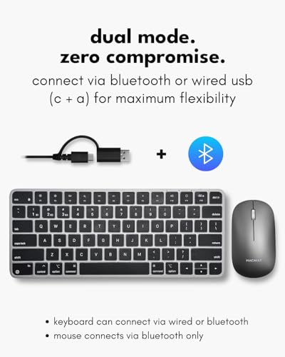 Macally Apple Wireless Keyboard and Mouse for Mac - Dual Mode (Bluetooth + Wired) - Multi-Device, Rechargeable - Mini Wireless Keyboard and Mouse Combo for MacBook, iPad, Mac Mini/Air/Pro (Space Gray) - Image 3