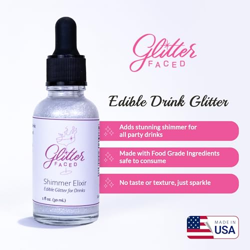 Glitter Faced Shimmer Edible Glitter For Drinks With 0-Calories, No Taste or Texture | 30ml Food-Grade, 30 Drinks, Luster Dust | Ideal for Beverages, Galentine’s, Parties & Events | Made in USA