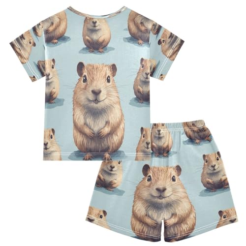 Pajama Sets Short Sleeve Cute Guinea Pig Pattern Soft Cotton Summer Sleepwear 2 Piece PJS Size 5-14T2