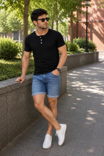 Image of London Hills T Shirt for Man | Men Henley Neck Tshirts | Tshirt Shirts Men | Gym T Shirts for Mens Workout T-Shirts for Man Cotton Stylish Henly Neck T Shirt Half Sleeve Regular Fit Solid Multicolour