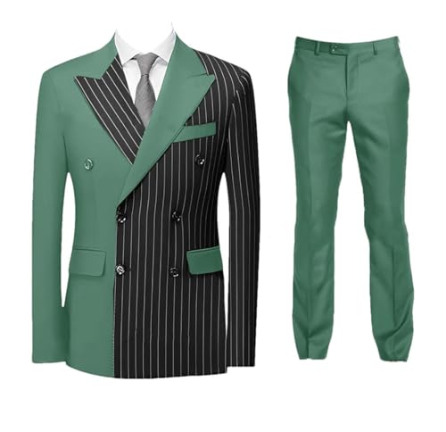 Mens Striped Suit Two Piece Set Double Breasted Blazer and Pants for Wedding Groom Elegant Outfits