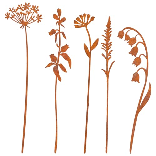 5 Stück Gartenstecker Rost Metall Blumenstecker Gartenstecker Blumen...