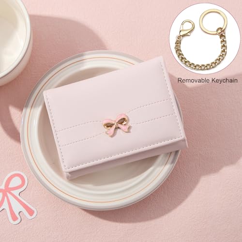 Image of Sunwel Fashion Cute Coquette Bow Wallet with Key-chain Aesthetic Card Holder ID Window for Women Girls (392PINK)