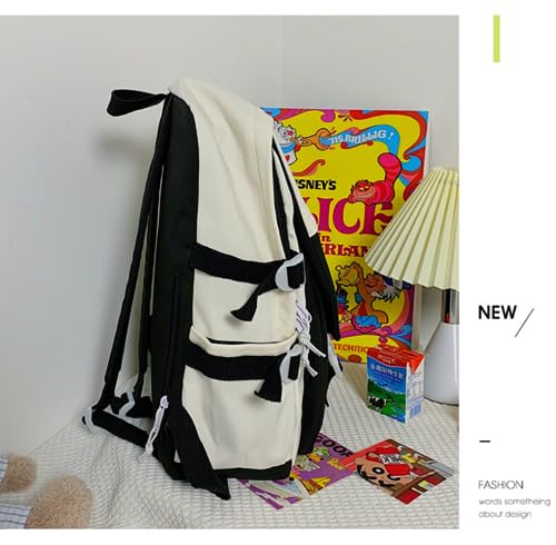 Kawaii Backpack Large Capacity Cute Women Backpack with Pins Waterproof Nylon Travel Bag Men Solid Color Backpack (Black)3