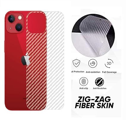 Image of Original USA Compatible for iPhone 13 /14 /15 Tempered Glass Skin Ultra Thin Slim Fit Clear Transparent 3D Carbon Fiber Back Skin with Cable Producter for (iPhone 13 /14) Send Mix Color (APR23)