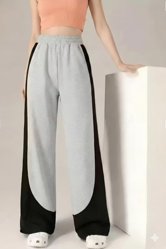 Image of Plain Women's Loose Fit Track Pants - Polycotton Joggers with Elastic Waistband & Side Pockets | Lower Comfortable for Gym, Running & Casual Wear