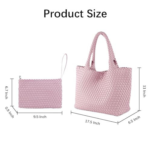 Image of Woven Tote Bag for Women Vegan Leather Handwoven Bags with Small Purse