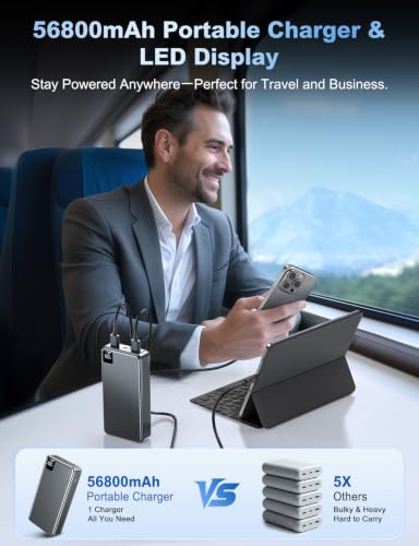 Image of Portable Charger Power Bank, 56800mAh Battery Pack, 22.5W Fast Charging Portable Phone Charger for Camping Travel Essential Compatible with iPhone 17 /16 /15 /14 /13 Series, Samsung, Google,iPad-Gray