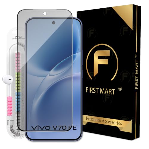 Image of FIRST MART Matte Anti-Glare Tempered Glass for Vivo V70 FE With Installation Kit | Military-Grade Gaming Screen Protector & Cable Guard | Edge to Edge Coverage | Black