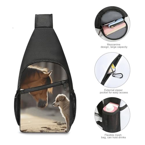 Cute Dog And Horse Sling Bag Lightweight Crossbody Backpack miniatura 5