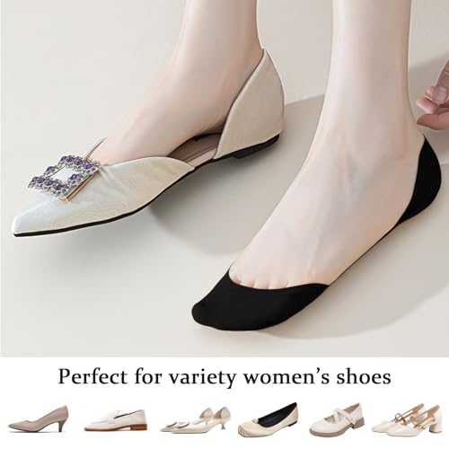 Image of No Show Socks with Invisible Sling Back Womens, 6 Pairs Low Cut Half Toe Topper Socks with Non-Slip Straps for Heels