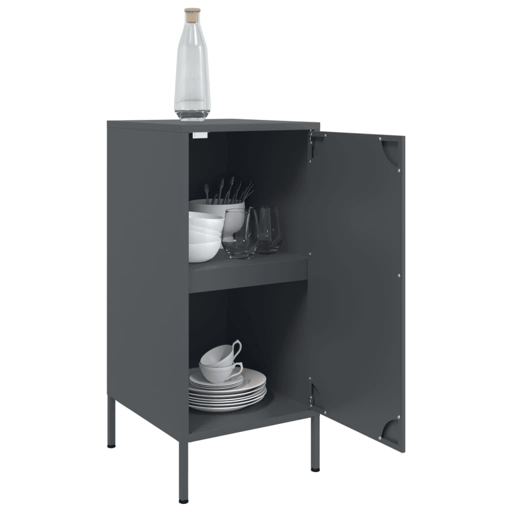 Buffet anthracite 36 x 39 x 79 cm, en acier laminé à froid, armoire avec porte, 2 compartiments, pieds réglables, organisateur robuste, pour chambre à coucher, salon