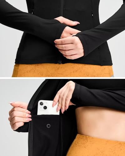 QUEENIEKE Women's Zip Up Workout Jackets - Slim Fit Cottony Soft Athletic Running Jacket Yoga Gym Tops with Thumb Holes - Image 6