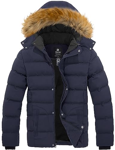 wantdo Men Heavy Winter Coat Waterproof Puffy Jacket with Hood (Navy, Medium)