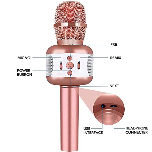 Microphone For Kids, Wireless Bluetooth Karaoke Microphone Portable Handheld Microphone Karaoke Mic Machine For Home Party Birthday - Best Christmas Birthday Gifts Toys For Age 4 5 6 7 8 9 10 (Rose) #TOP1