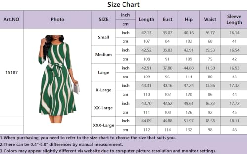 Image of Casual Dresses for Women Midi Church A-Line Fit and Flare Dress Crewneck 3 /4 Sleeve Party Dress