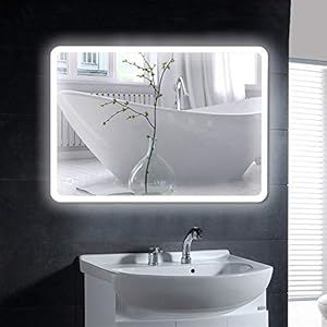 LED Badkamerspiegel, zonder Frame, Wandspiegel met LED-verlichting, Anti-condens, met Touch Schakelaar, Lichtkleur Koud…