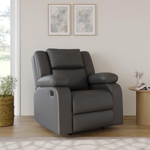 Image of Amazon Brand - Solimo AeroEase Velvet Fabric | Single Seater Sofa Recliner | Manual Recliner (Leatherette Grey)