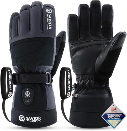 SAVIOR HEAT 3.0 Heated Ski Gloves for Men&Women,7.4V 3000mAh Anti-Freeze Battery, PD Fast Charging&Bluetooth APP Control,Waterproof Goat Leather,3M Thinsulate for Skiing Motorcycle