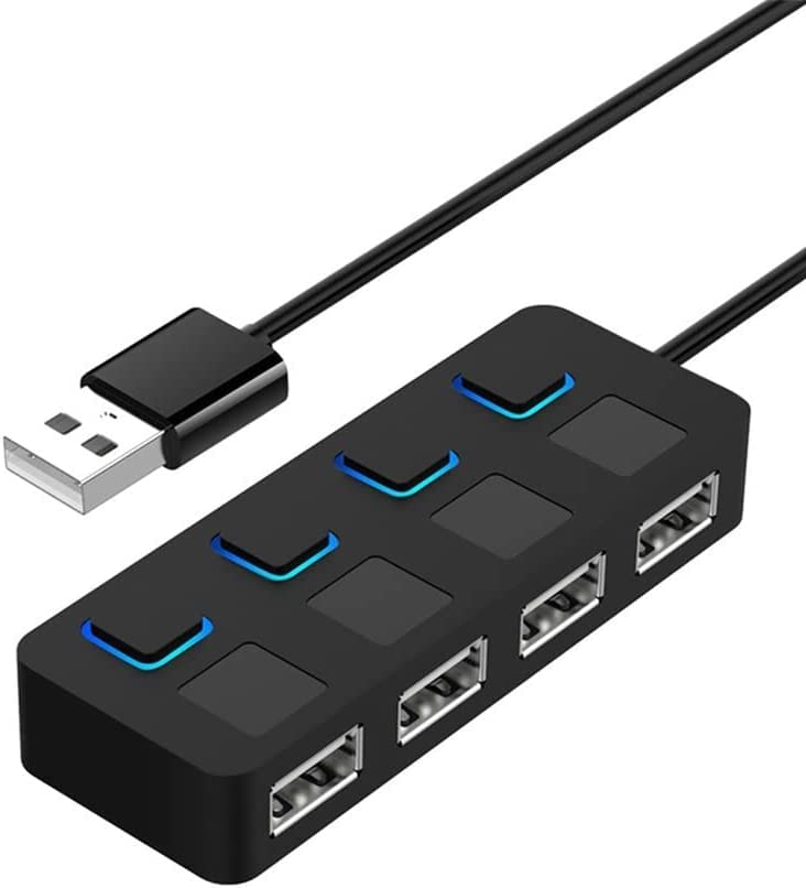 Hub USB 2.0 de 4 Puertos USB con interruptores de alimentación Individuales y LED para PS5, Xbox, PC, Ordenador portátil
