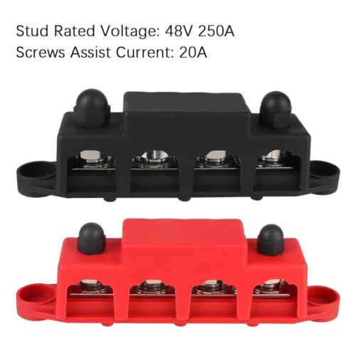 Barra colectora de 4 vías 48V 250A CC con pernos M8 y cubierta protectora roja para barcos y RV 6